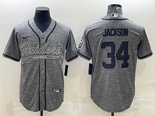 Men's Las Vegas Raiders #34 Bo Jackson Gray With Patch Cool Base Stitched Baseball Jersey